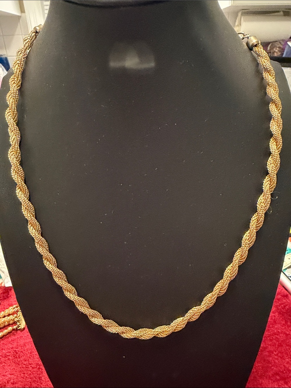 Gold Braided Rope Chain Necklace - 17”-20.5” extender shepherd’s hook  like new